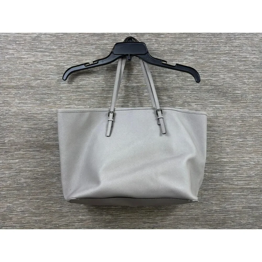 Michael Kors Tote Bag Womens Large Gray Leather Studded Shoulder Purse Wallet